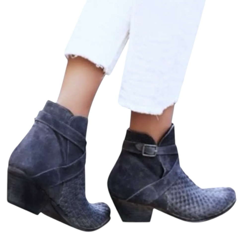 NIB $198 Free People Booties 8 Gray Yellowstone Western Hand Woven Leather 38